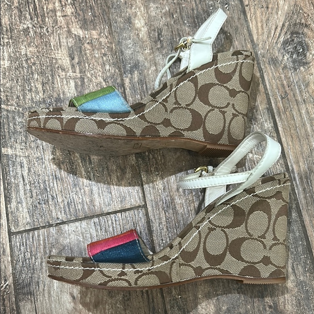 Coach Signature Multicolor Wedge Sandals - Picture 8 of 12